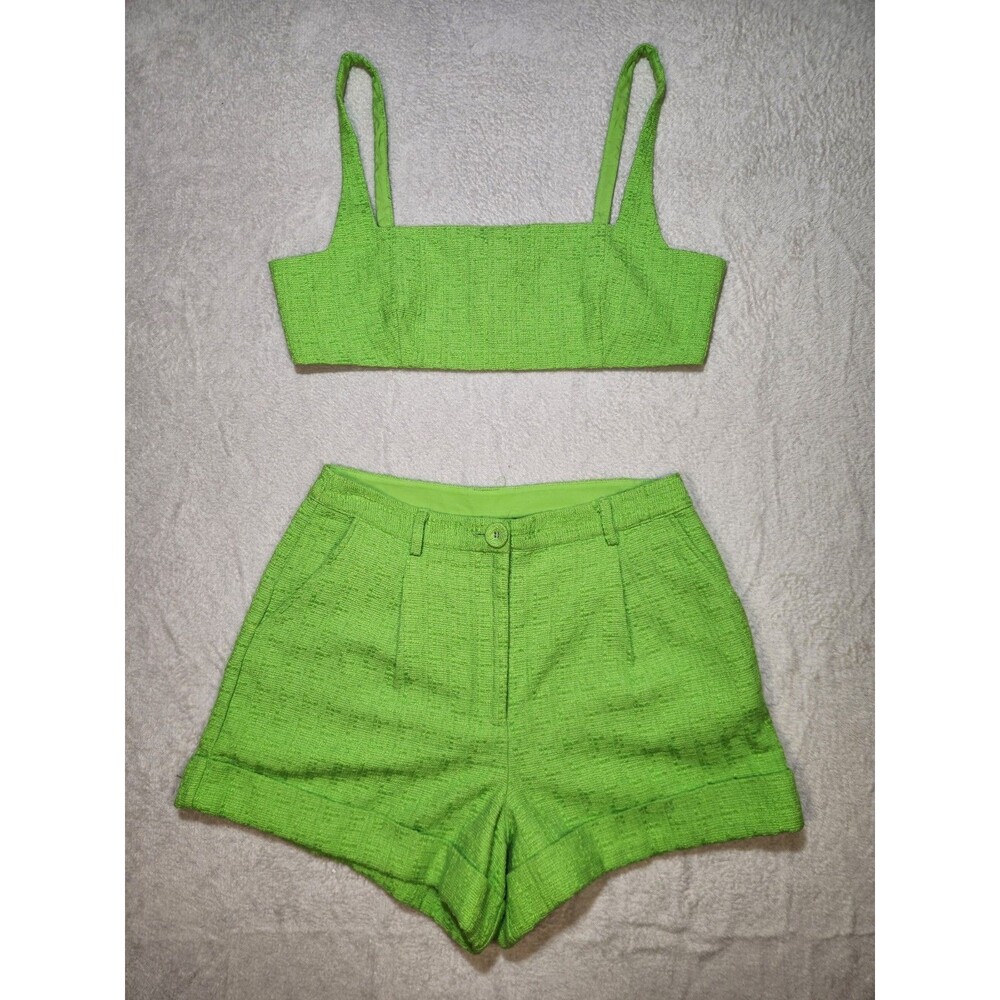 Royalty by Maluma Macy’s Bralette & Shorts Set Lime Green Tweed XL/12
